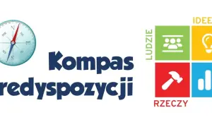 Kompas Predyspozycji: jak czytać kompas, by odkryć swoje talenty. Grafika z kompasem i czterema polami: ludzie, idee, rzeczy, dane.