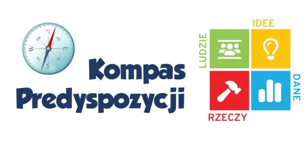 Kompas Predyspozycji: jak czytać kompas, by odkryć swoje talenty. Grafika z kompasem i czterema polami: ludzie, idee, rzeczy, dane.